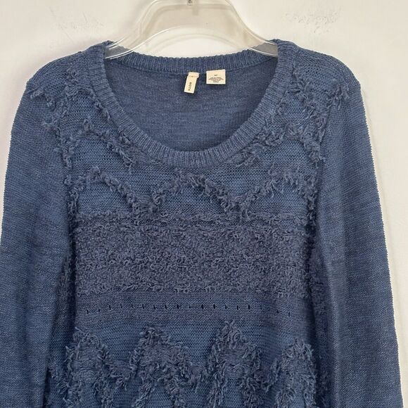 Anthropologie Moth Sweater S Bramble Textured Fringe Alpaca Blend Blue Casual - Picture 3 of 10